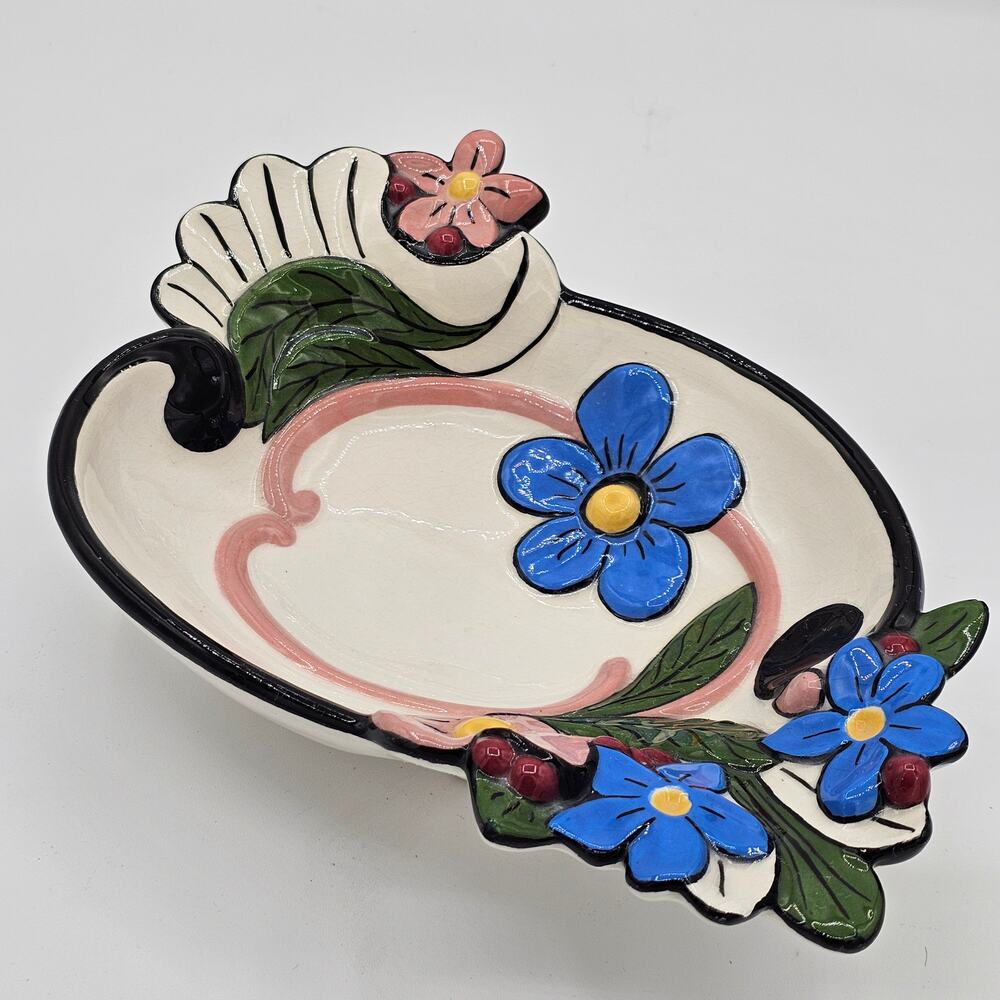Holland Mold Raised Floral Oval Ceramic Dish